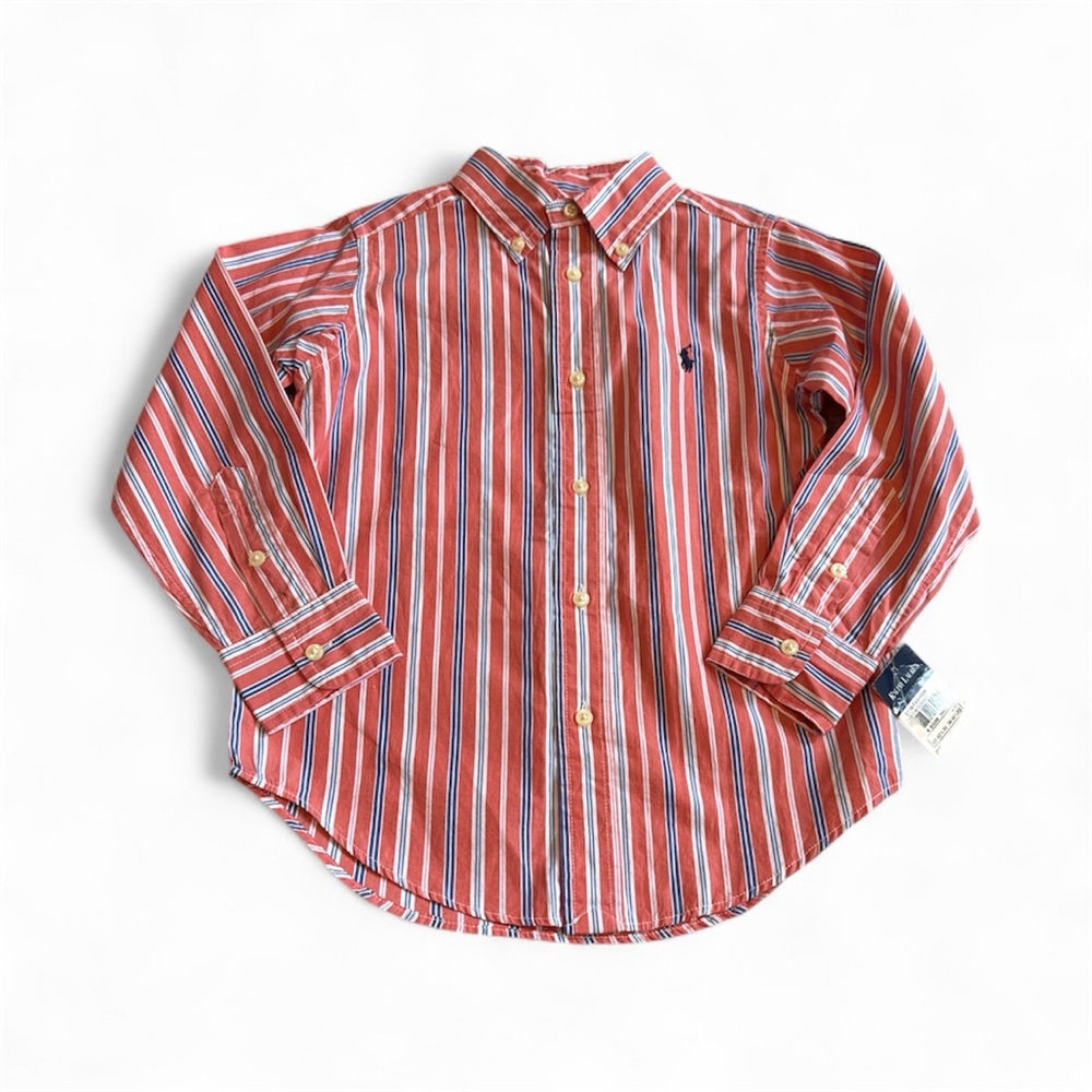 Ralph Lauren Kids Orange and Blue Striped Button Down Shirt